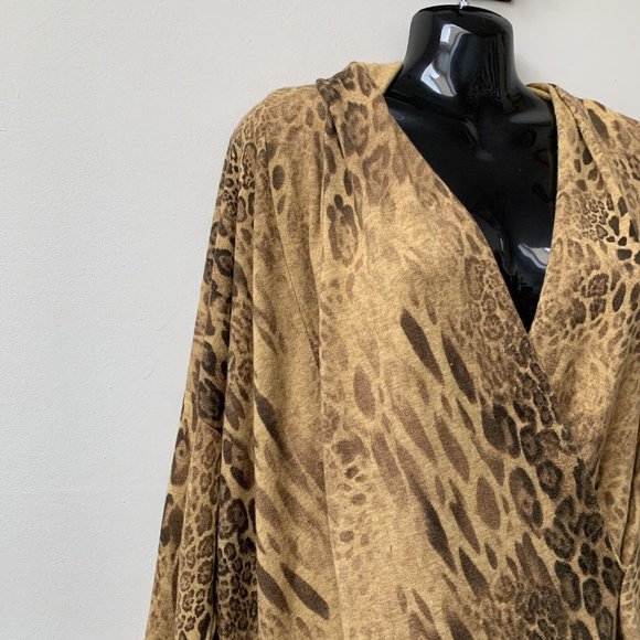 Made In Italy Crossover Knit Tunic Jumper Fits UK 10 12 14 Animal Leopard Print - Picture 6 of 9